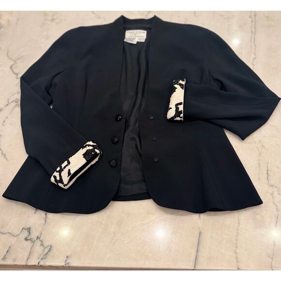 Daymore Couture Gown Sz 14 2-pc Blazer Sheath Black & White Sequins MOB Formal - Picture 5 of 16